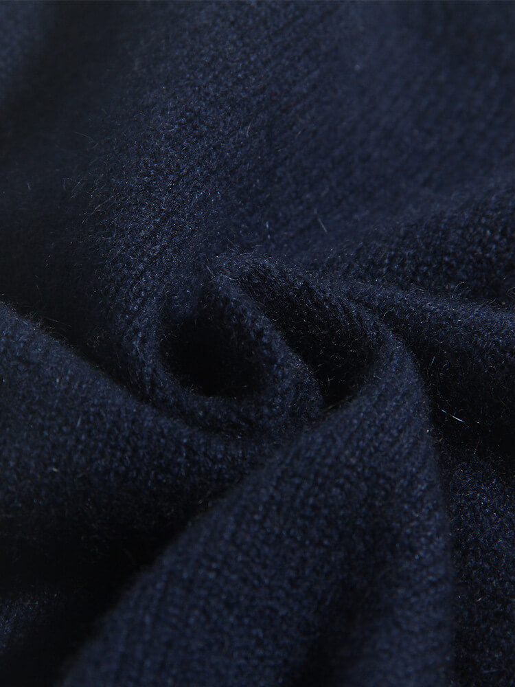 Festive Navy Cashmere Christmas Sweater with Snowman and Tree